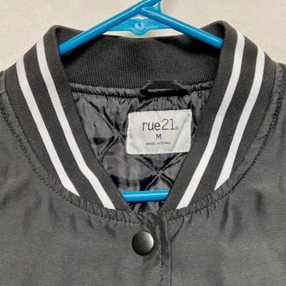 Rue21 Varsity Bomber Jacket Men's Medium Black Teal Trippy Wild Life Graphic EUC - Picture 7 of 13
